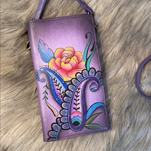 Anuschka Purple Crossbody Bag with Paisley Art - Picture 8 of 8
